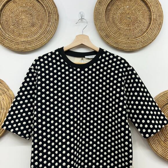$195 Sandro Paris Designer Neutral Black White Knit Polka Dot Top Blouse Medium - Picture 3 of 8